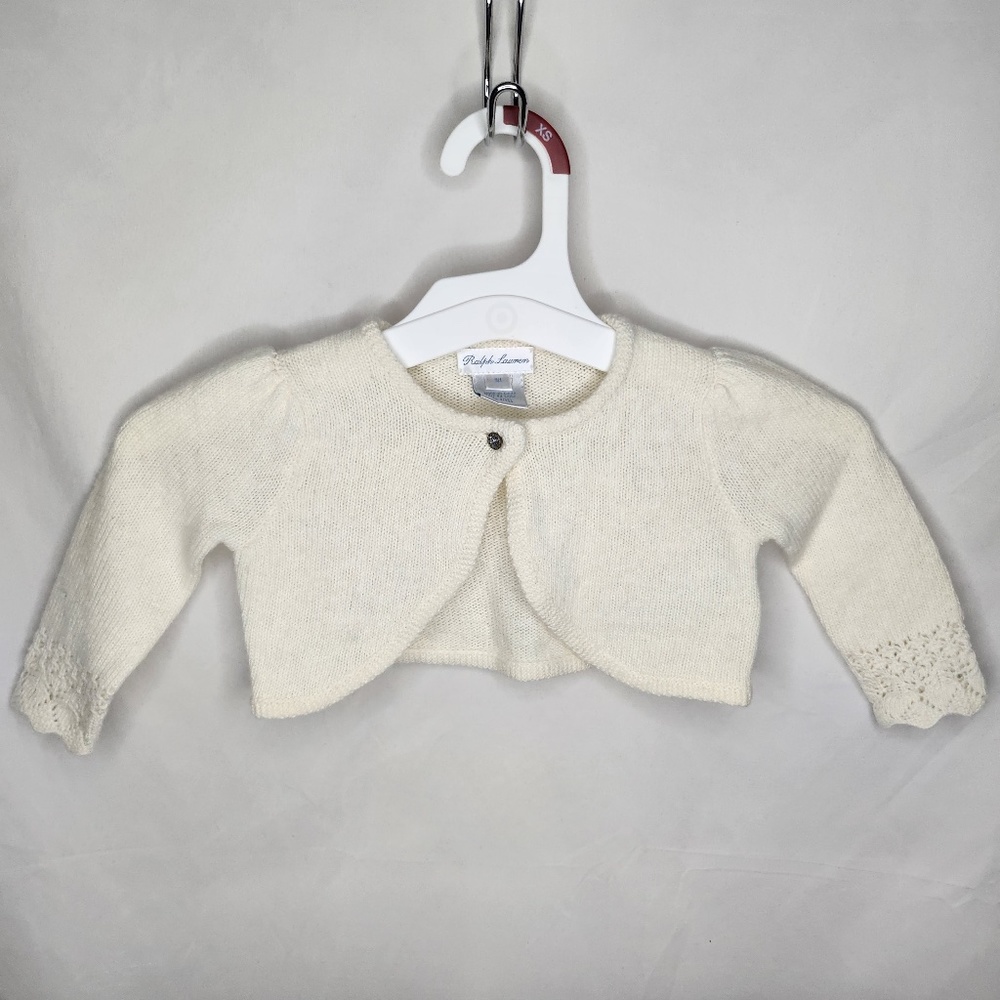Infant Baby Girl Ralph Lauren Lambs Wool Cashmere Blend Button Ivory Cardigan 3M